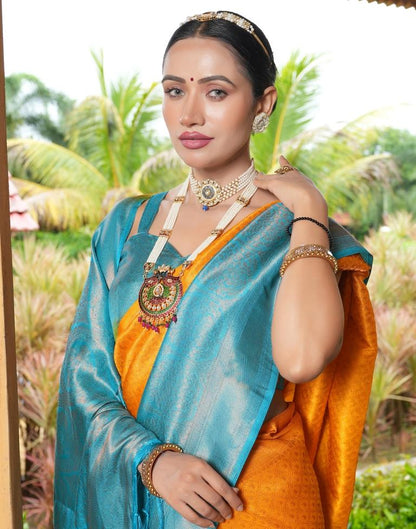 Mustard Yellow Silk Weaving Kanjivaram Saree | Sudathi