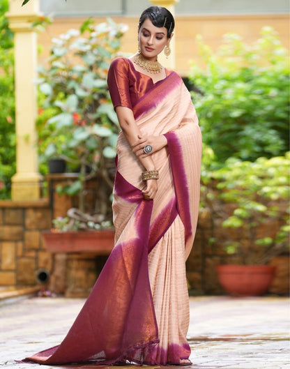 Beige Silk Weaving Kanjivaram Saree | Sudathi