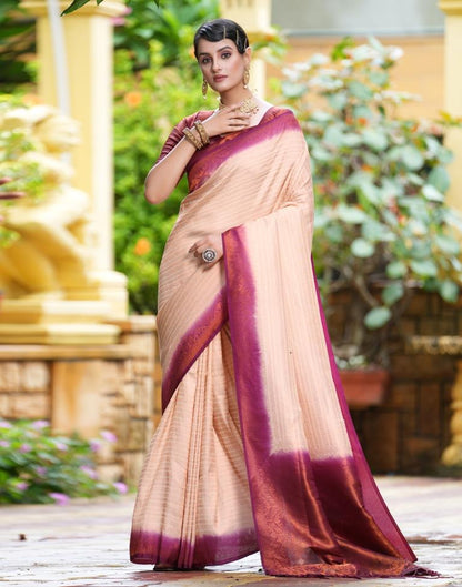 Beige Silk Weaving Kanjivaram Saree | Sudathi