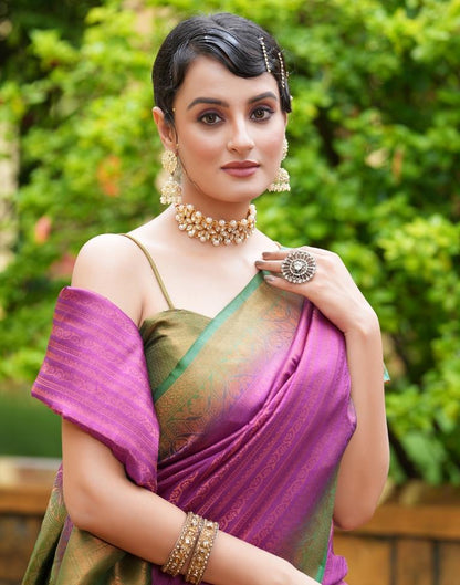 Purple Silk Weaving Kanjivaram Saree | Sudathi