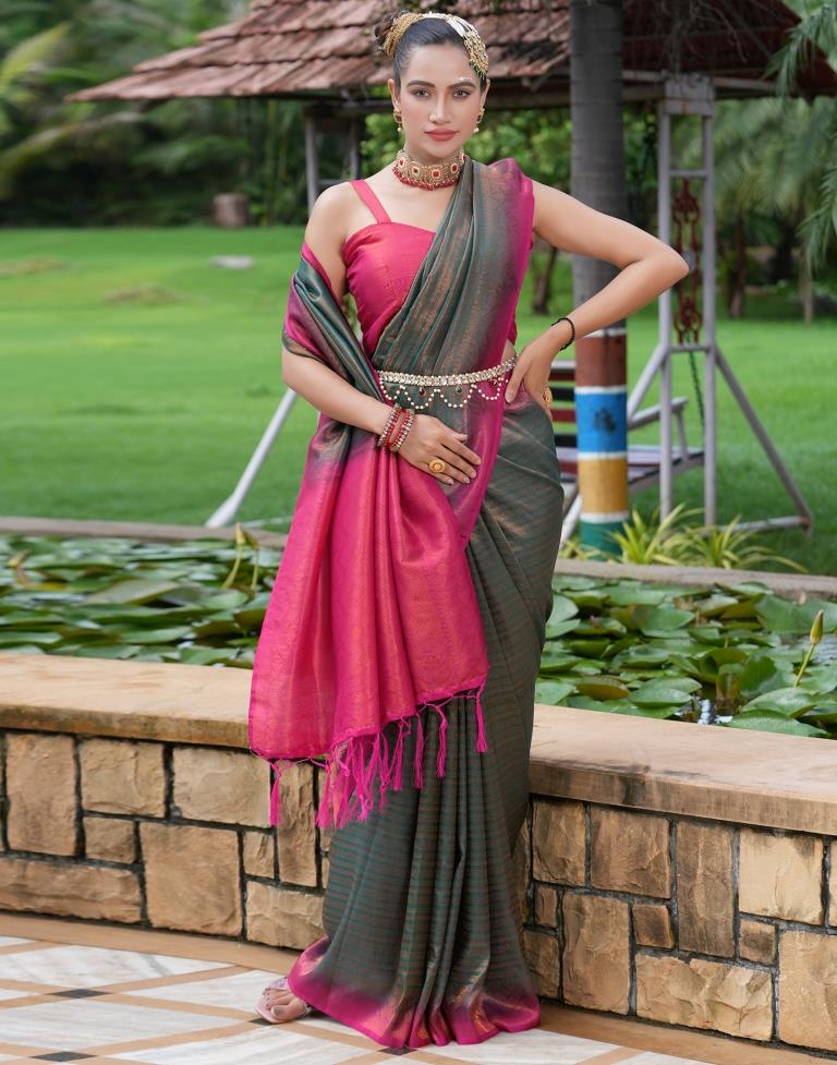 Dark Green Silk Weaving Kanjivaram Saree | Sudathi
