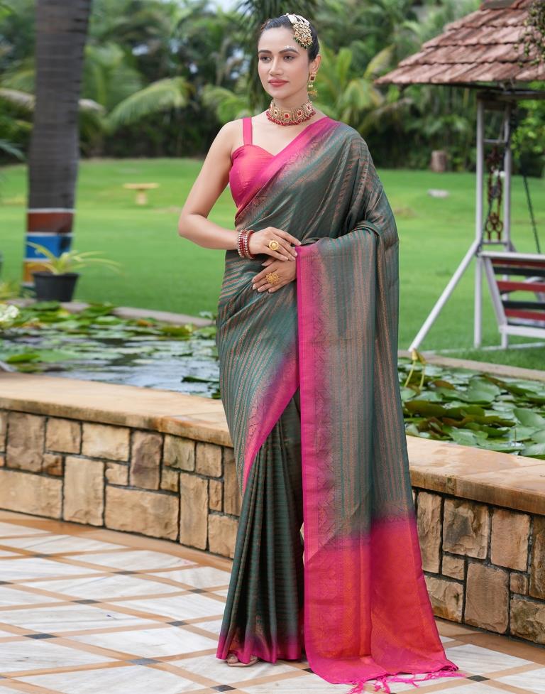 Dark Green Silk Weaving Kanjivaram Saree | Sudathi