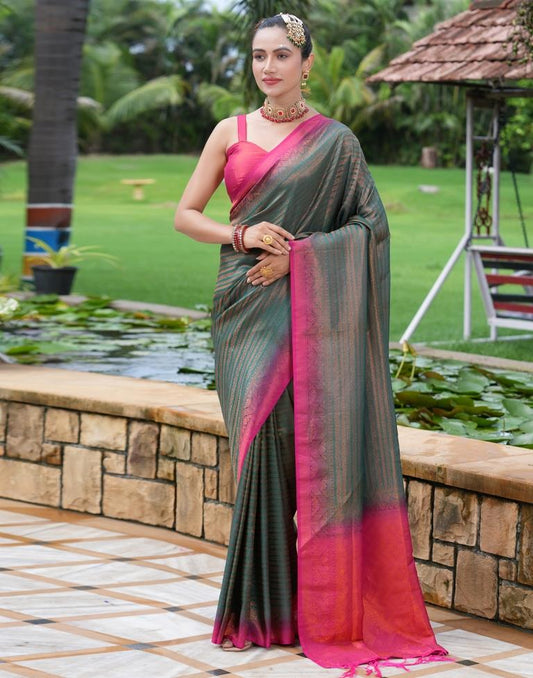Dark Green Silk Weaving Kanjivaram Saree | Sudathi