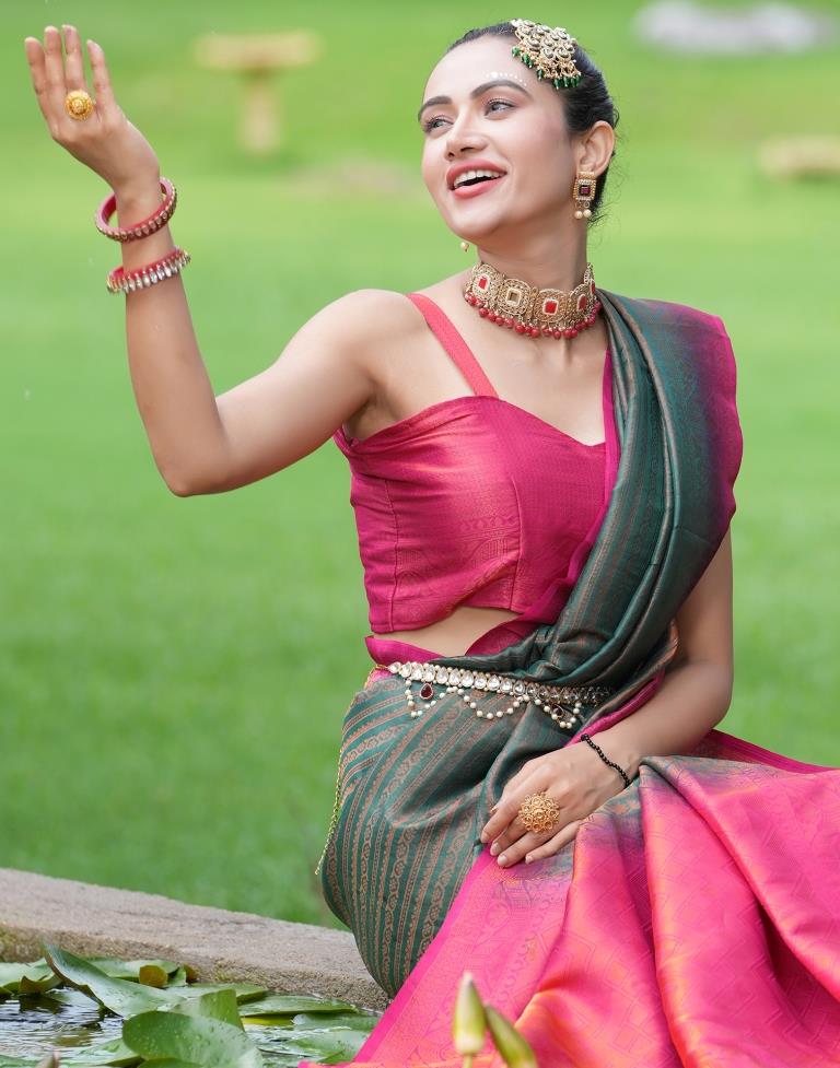 Dark Green Silk Weaving Kanjivaram Saree | Sudathi