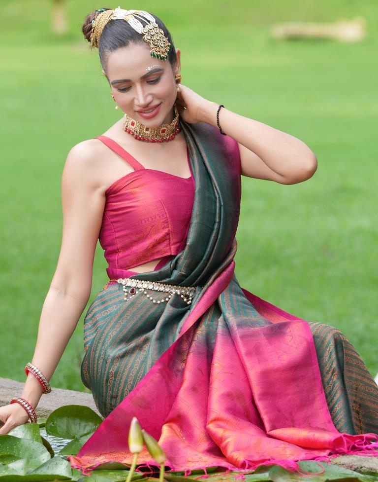 Dark Green Silk Weaving Kanjivaram Saree | Sudathi