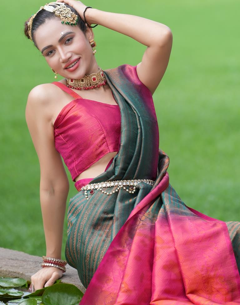 Dark Green Silk Weaving Kanjivaram Saree | Sudathi