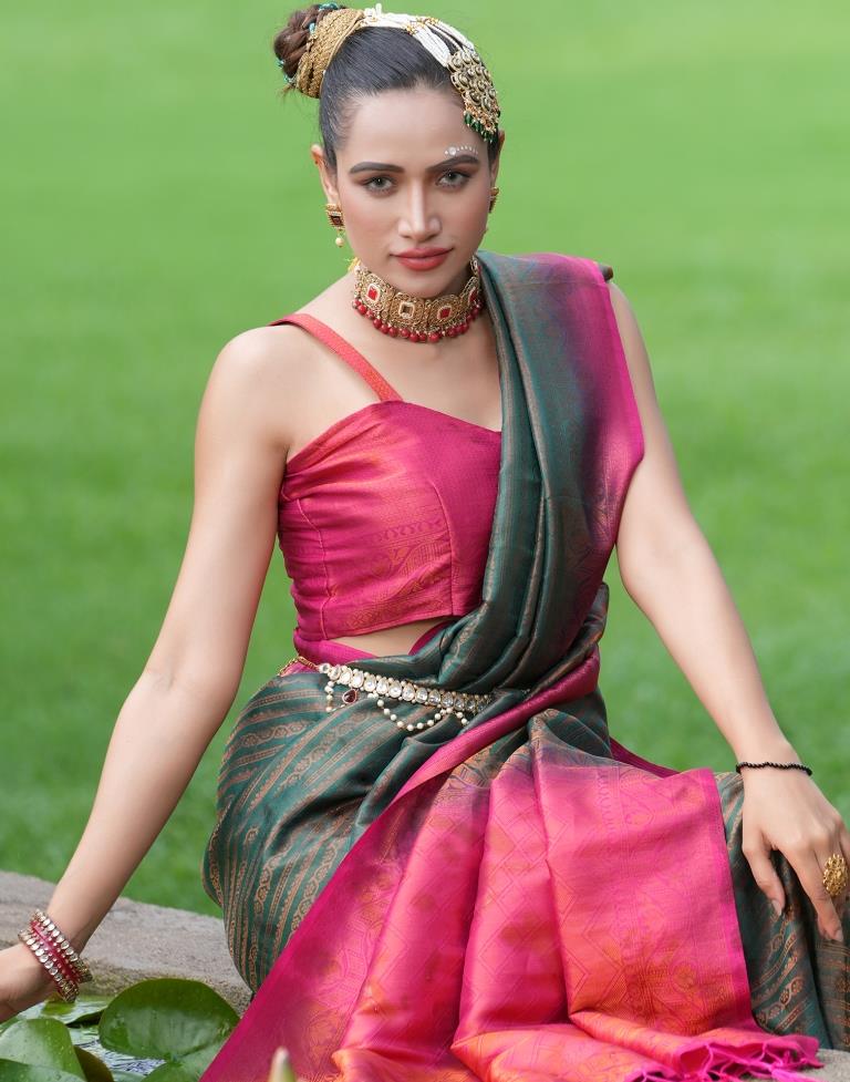 Dark Green Silk Weaving Kanjivaram Saree | Sudathi