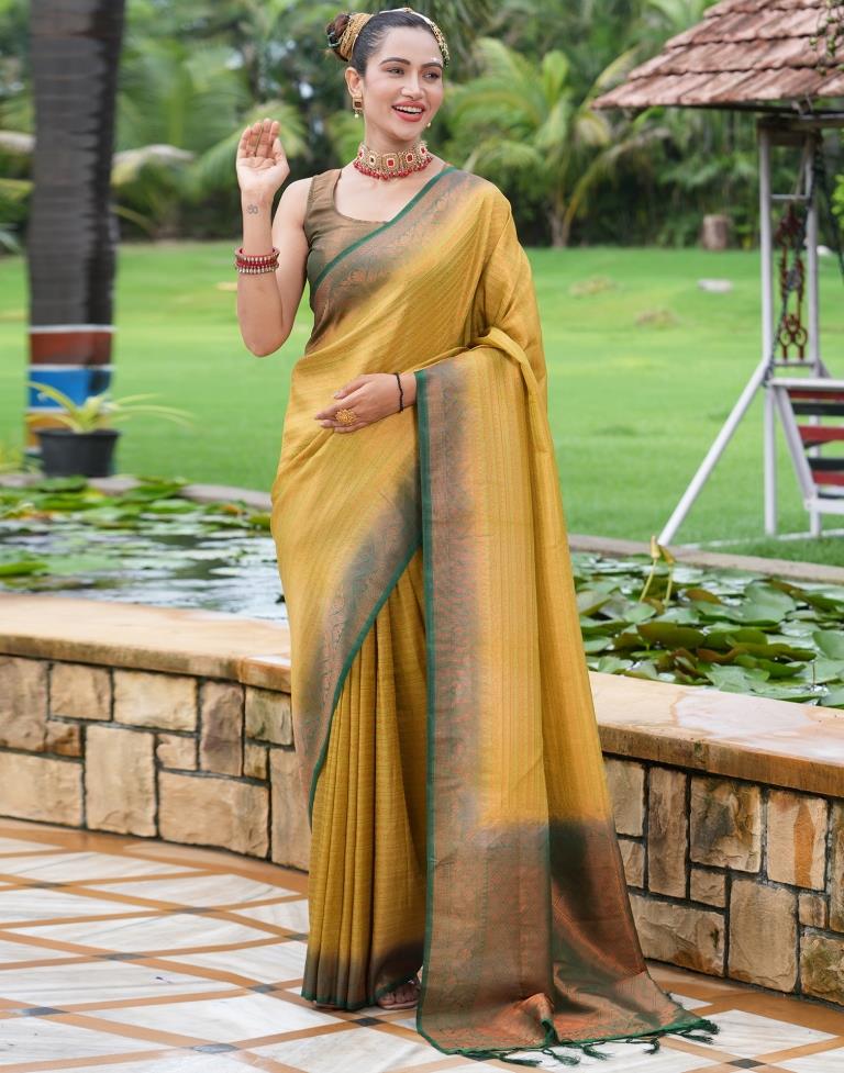 Light Olive Green Silk Weaving Kanjivaram Saree | Sudathi
