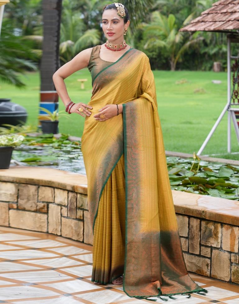 Light Olive Green Silk Weaving Kanjivaram Saree | Sudathi