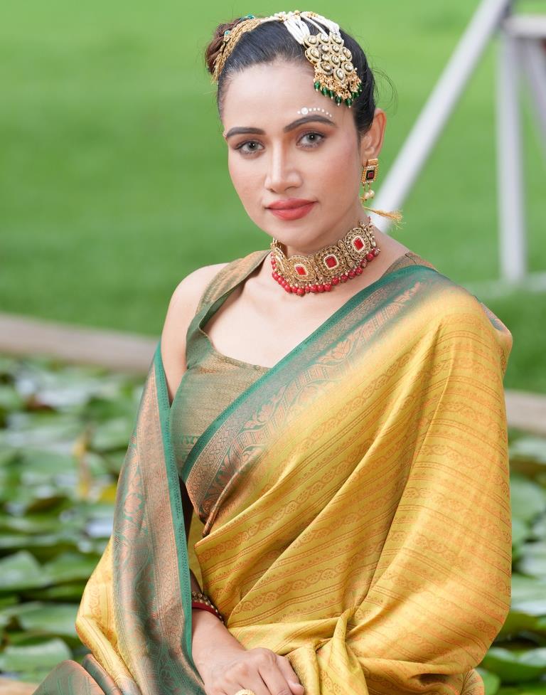 Light Olive Green Silk Weaving Kanjivaram Saree | Sudathi