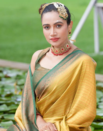 Light Olive Green Silk Weaving Kanjivaram Saree | Sudathi