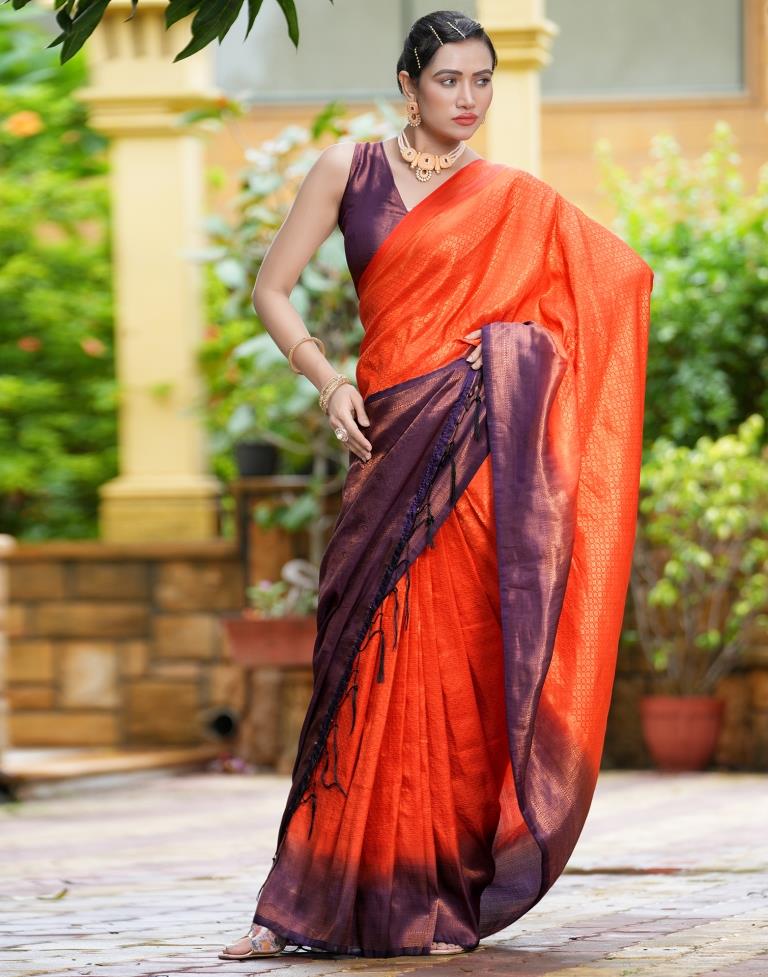 Orange Silk Weaving Kanjivaram Saree | Sudathi