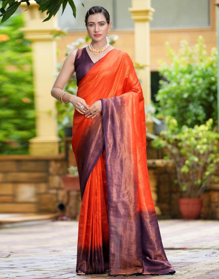 Orange Silk Weaving Kanjivaram Saree | Sudathi