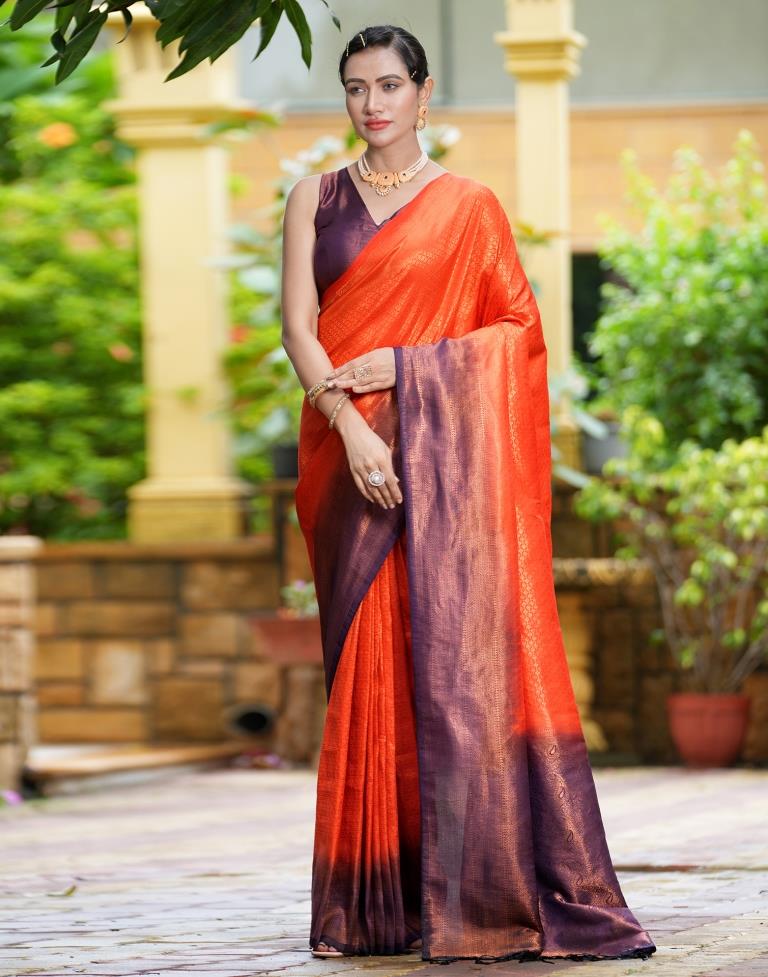 Orange Silk Weaving Kanjivaram Saree | Sudathi