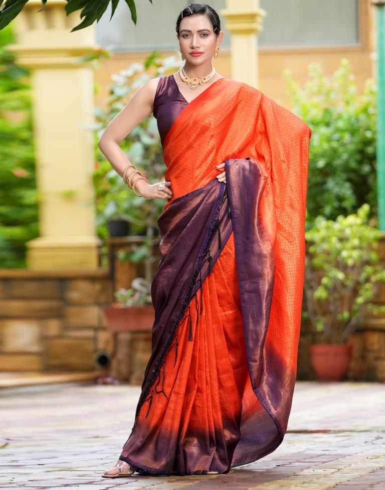 Orange Silk Weaving Kanjivaram Saree | Sudathi