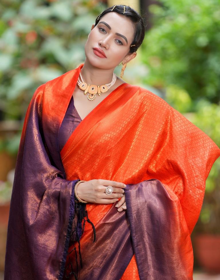 Orange Silk Weaving Kanjivaram Saree | Sudathi