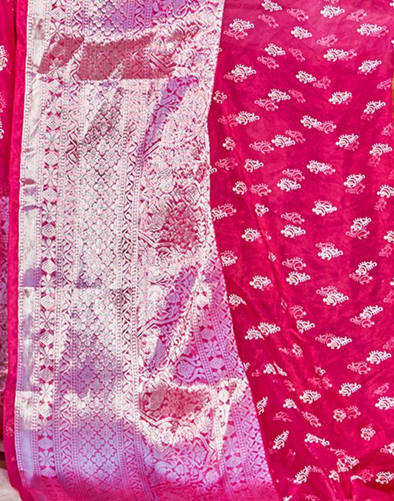 Dark Pink Organza Printed Banarasi Saree | Sudathi