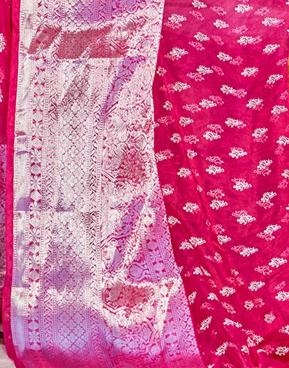 Dark Pink Organza Printed Banarasi Saree | Sudathi