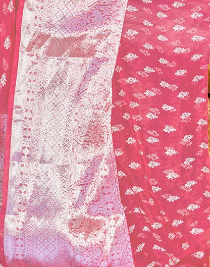 Rose Pink Organza Printed Banarasi Saree | Sudathi