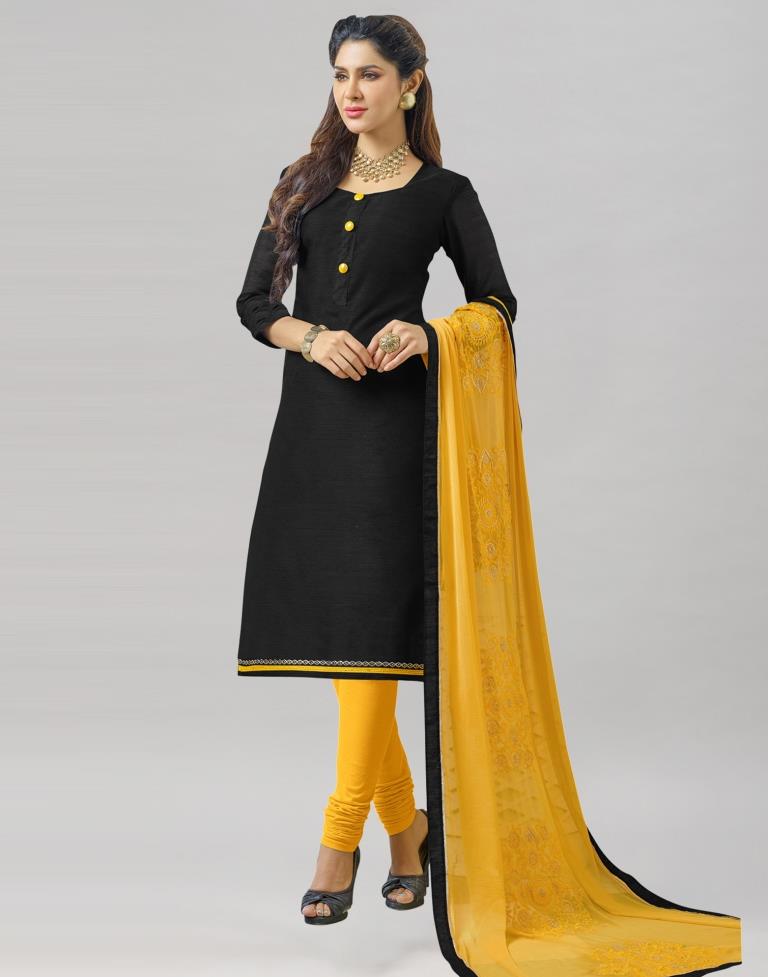 Black Chanderi Cotton Plain Unstitched Salwar Suit | Sudathi