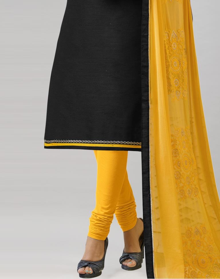 Black Chanderi Cotton Plain Unstitched Salwar Suit | Sudathi