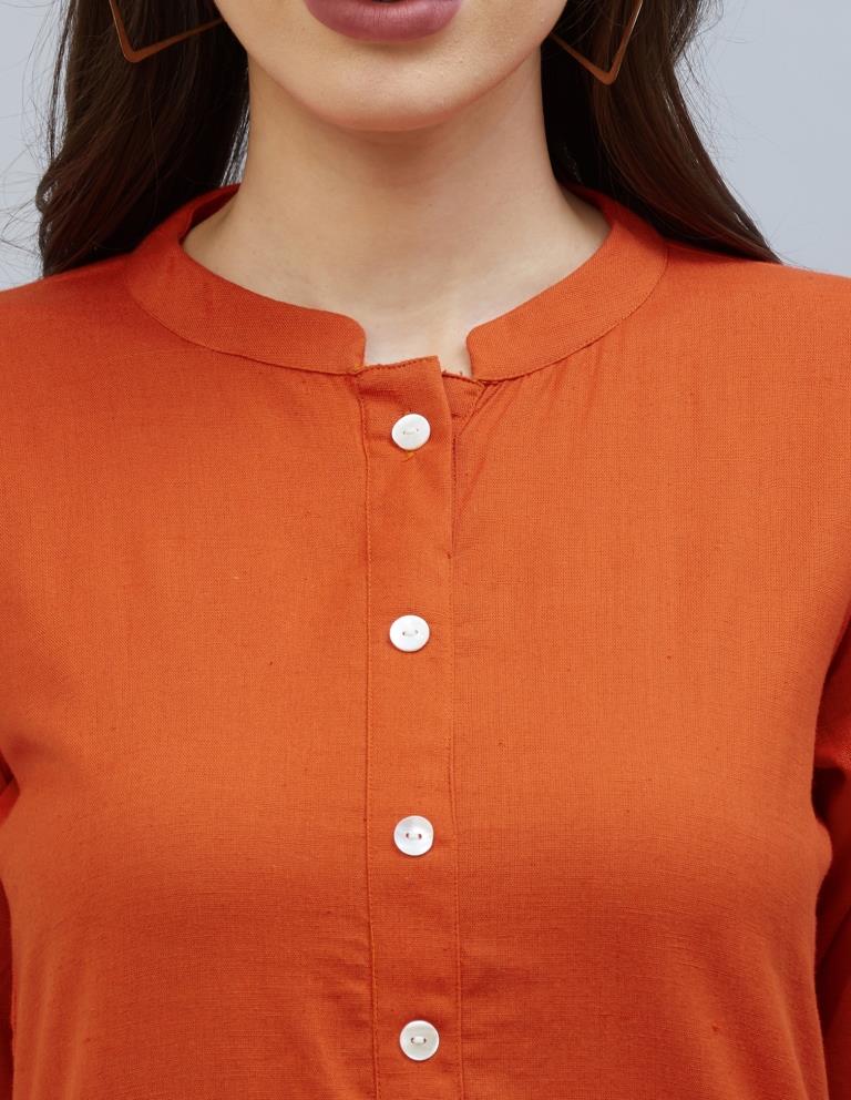 Adorable Orange Coloured Laced Cotton Kurti | Leemboodi