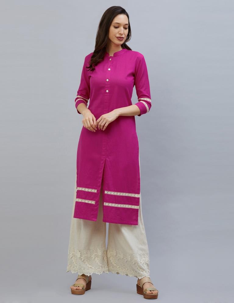 Dashing Dark Pink Coloured Laced Cotton Kurti | Sudathi