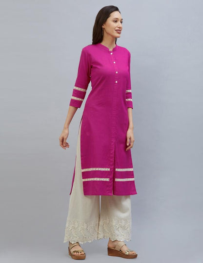 Dashing Dark Pink Coloured Laced Cotton Kurti | Sudathi
