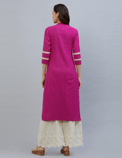 Dashing Dark Pink Coloured Laced Cotton Kurti | Sudathi