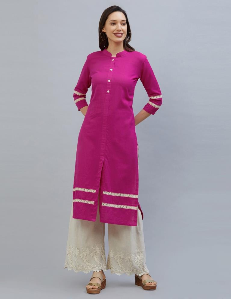 Dashing Dark Pink Coloured Laced Cotton Kurti | Sudathi