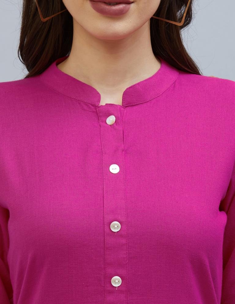 Dashing Dark Pink Coloured Laced Cotton Kurti | Sudathi