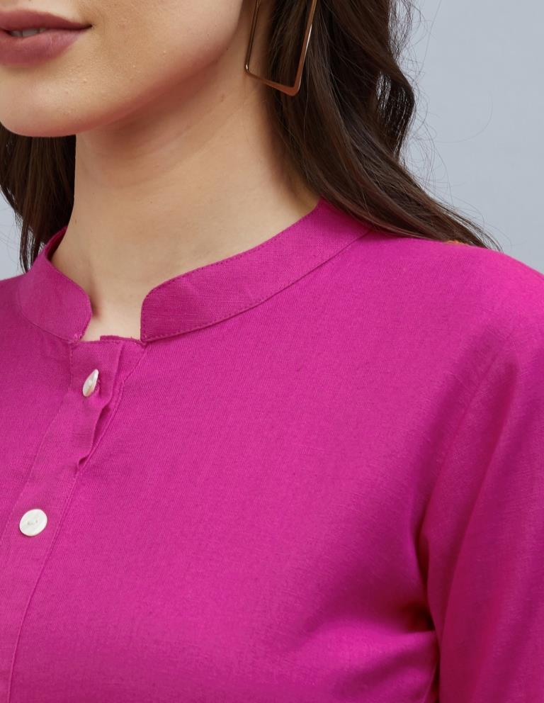 Dashing Dark Pink Coloured Laced Cotton Kurti | Sudathi