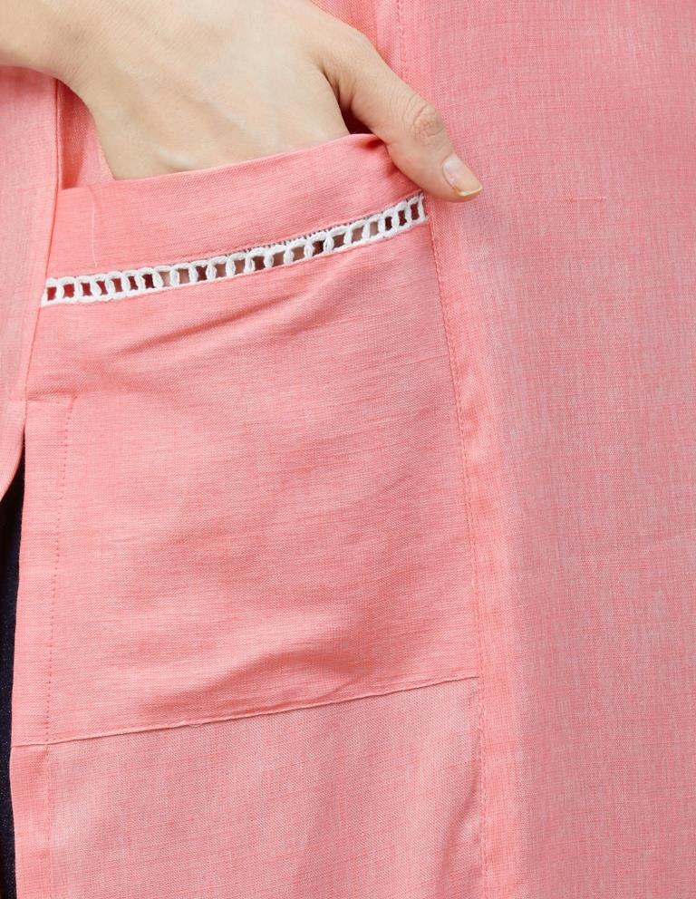 Breezy Light Pink Coloured Laced Cotton Kurti | Sudathi
