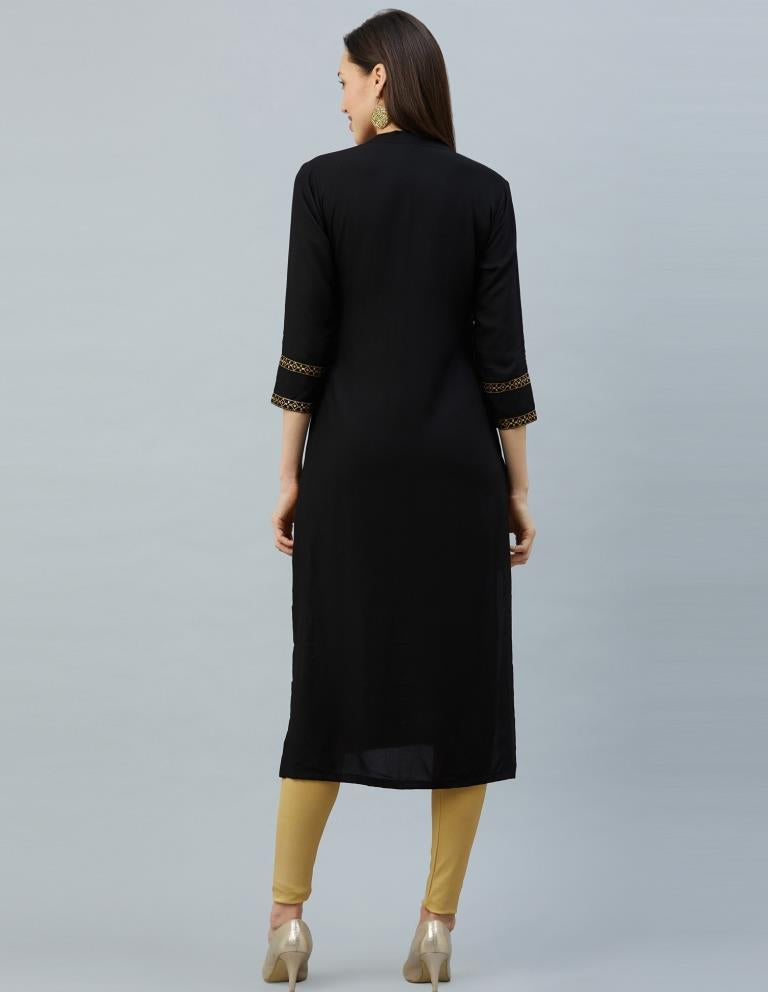 Versatile Black Coloured Laced, Foil Print Rayon Kurti | Sudathi