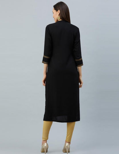 Versatile Black Coloured Laced, Foil Print Rayon Kurti | Sudathi