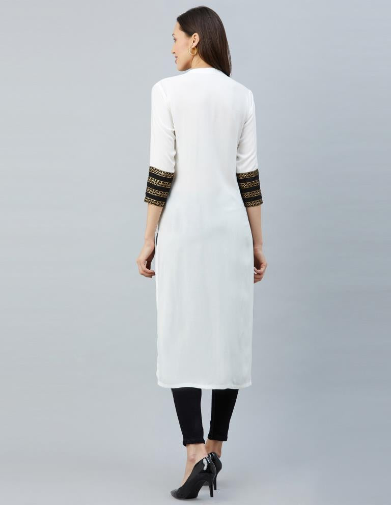 Delightful White Coloured Laced, Foil Print Rayon Kurti | Leemboodi