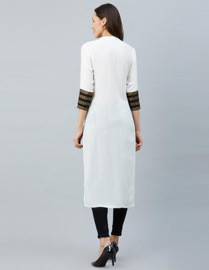 Delightful White Coloured Laced, Foil Print Rayon Kurti | Leemboodi