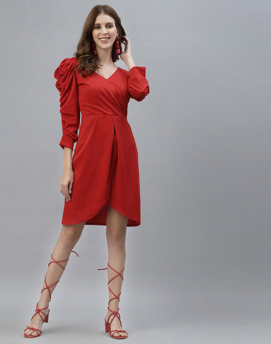 Red Puff Sleeve Dress | Sudathi