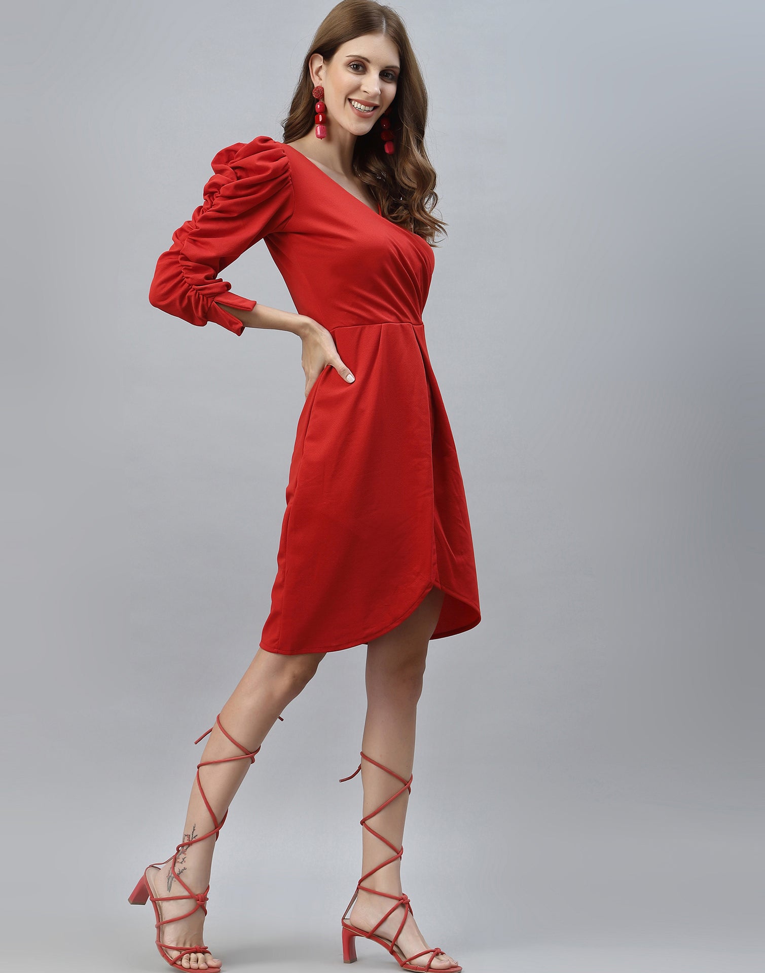 Red Puff Sleeve Dress | Sudathi