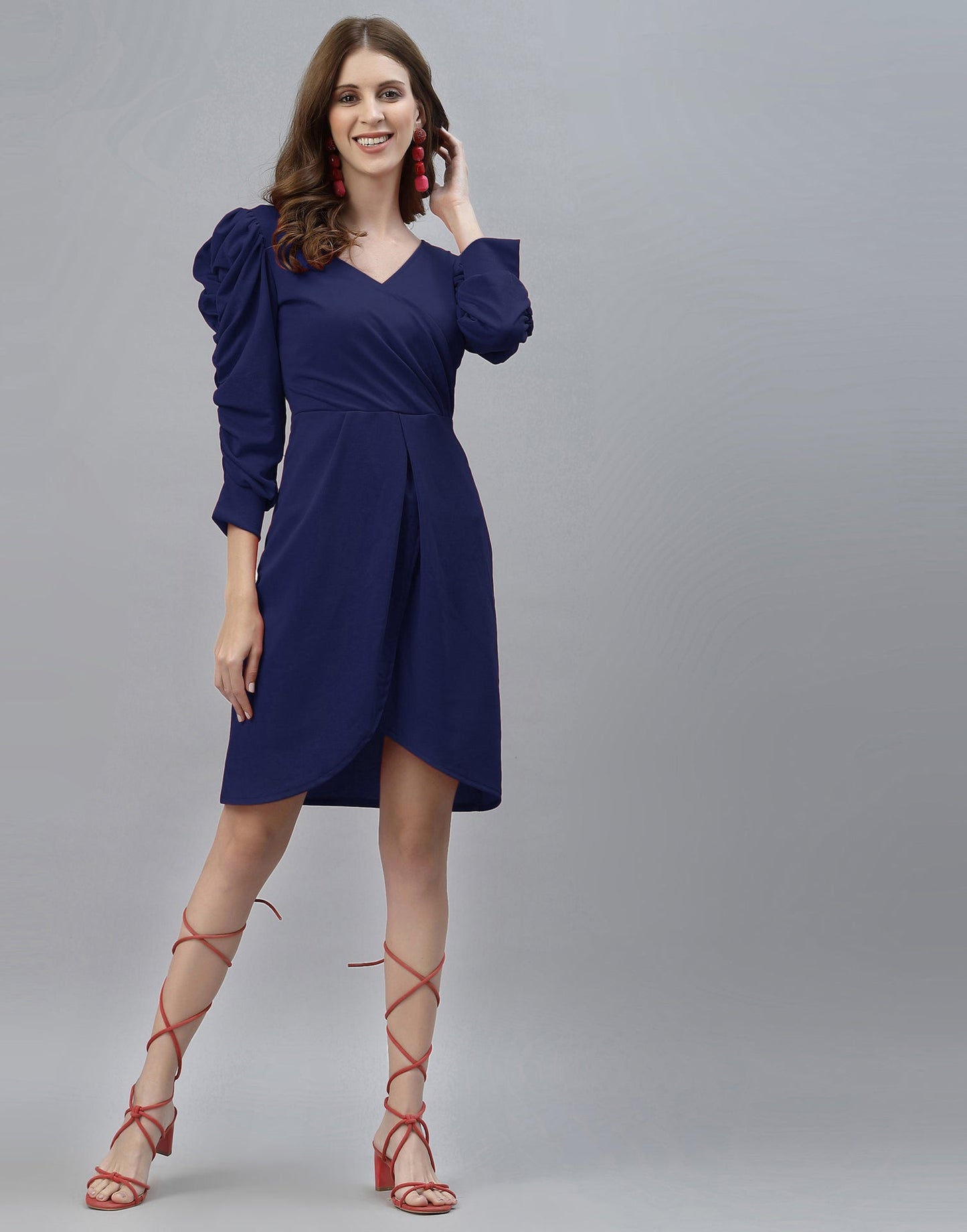 Navy Blue Puff Sleeve Dress | Sudathi