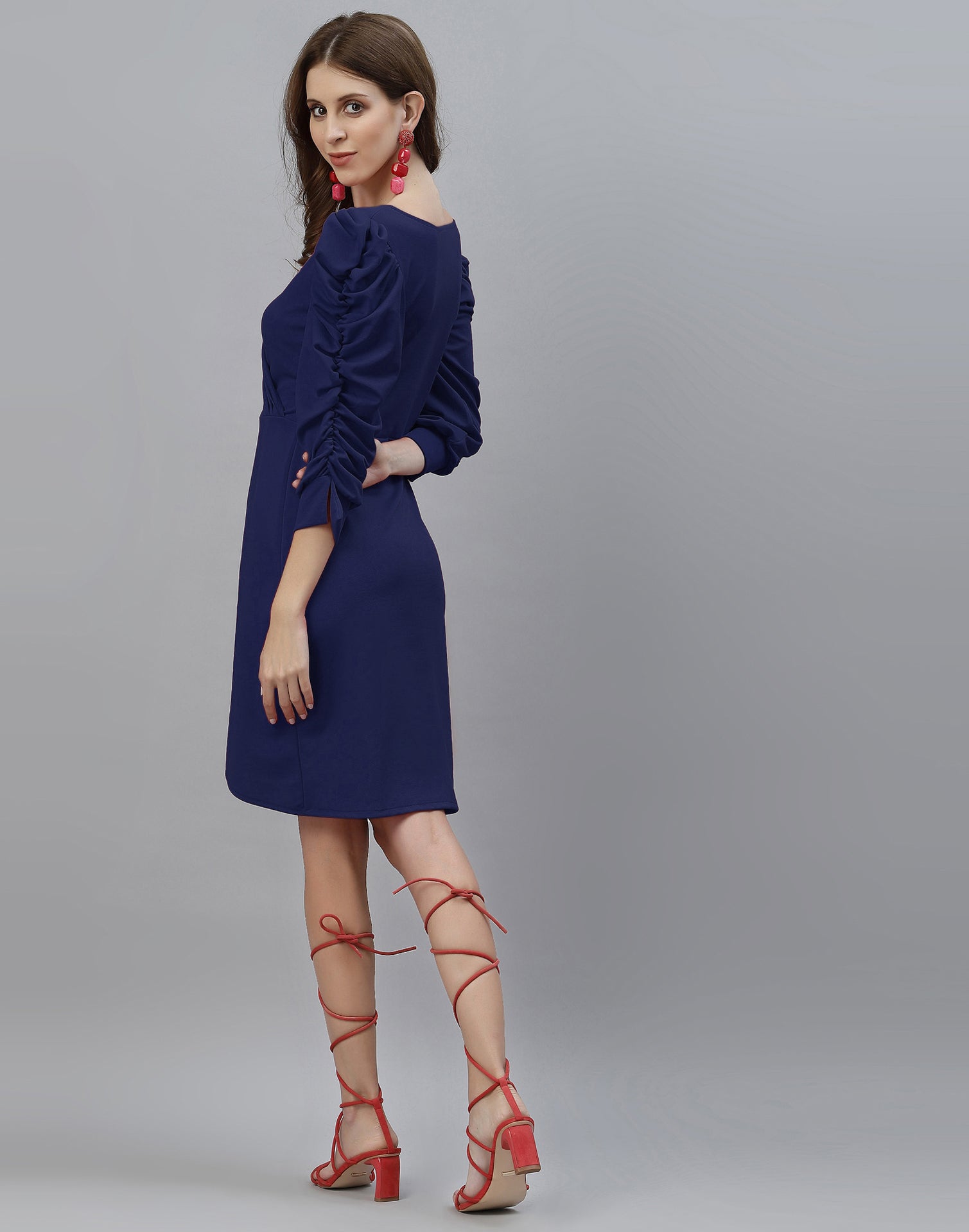 Navy Blue Puff Sleeve Dress | Sudathi