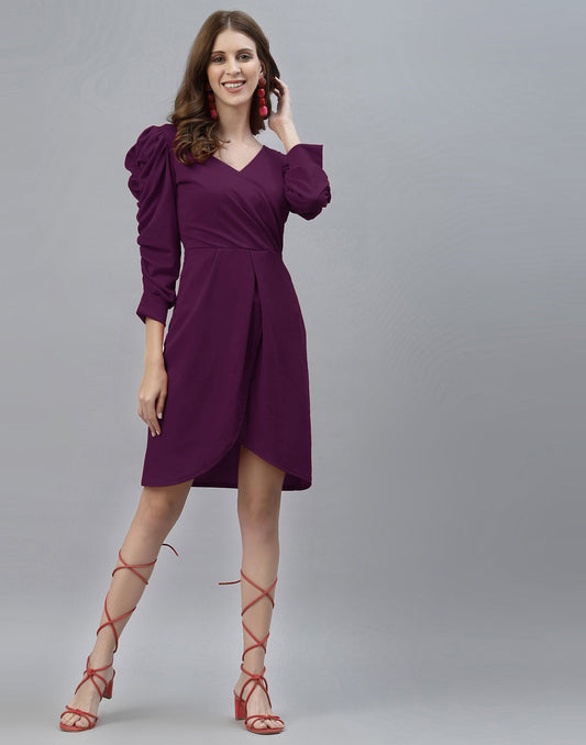 Wine Puff Sleeve Dress | Sudathi