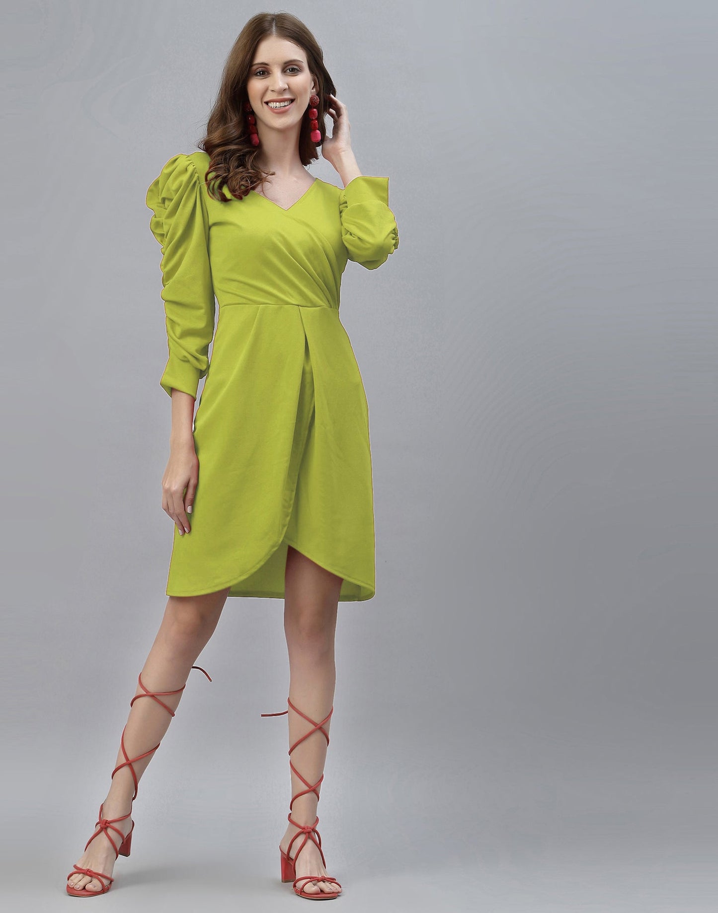 Apple Green Puff Sleeve Dress | Sudathi