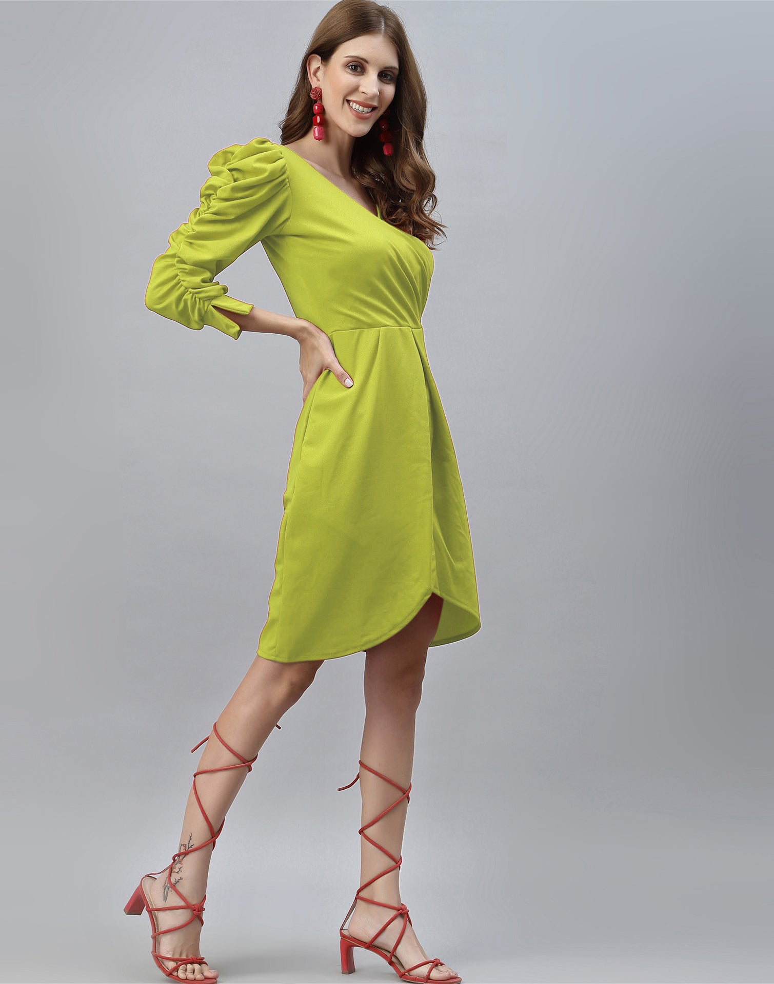 Apple Green Puff Sleeve Dress | Sudathi