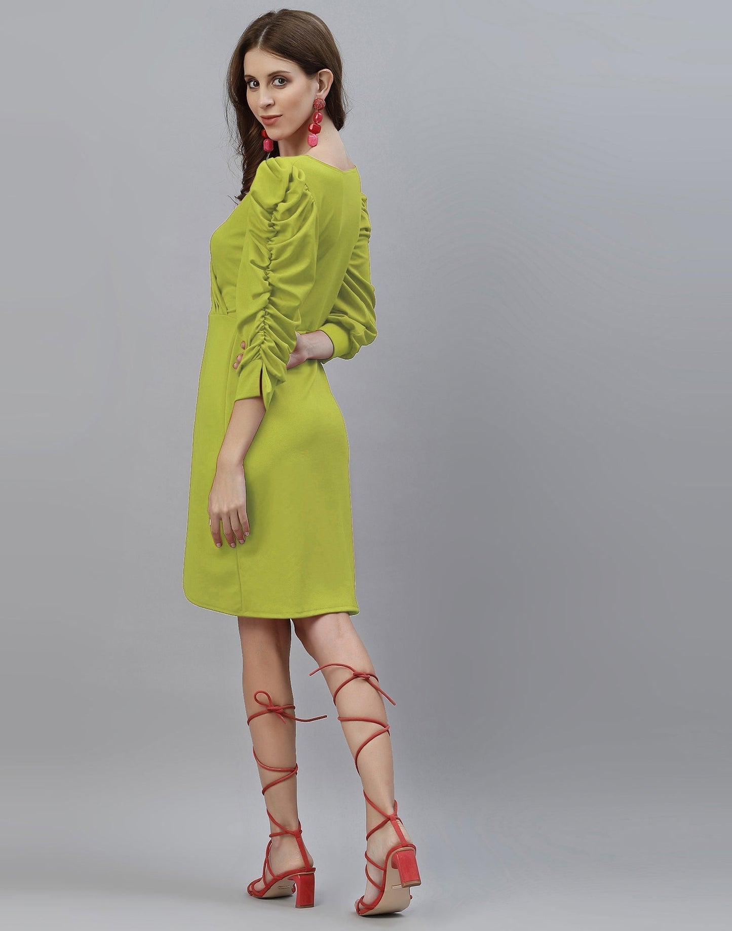 Apple Green Puff Sleeve Dress | Sudathi