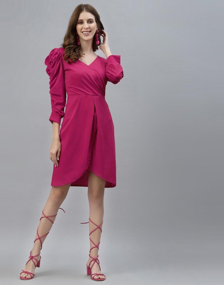 Hot Pink Puff Sleeve Dress | Sudathi