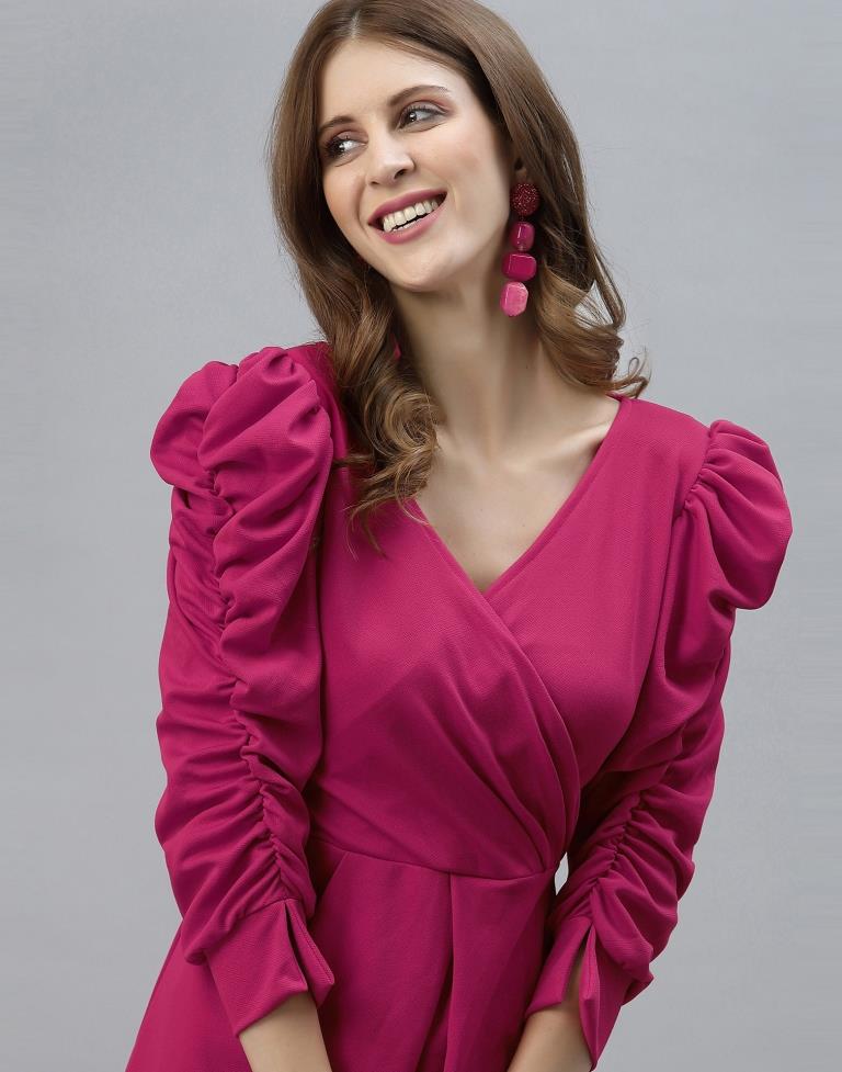 Hot Pink Puff Sleeve Dress | Sudathi