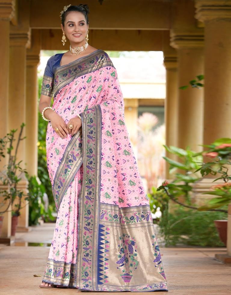 Light Pink Silk Weaving Patola Saree | Leemboodi