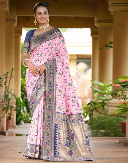 Light Pink Silk Weaving Patola Saree | Leemboodi