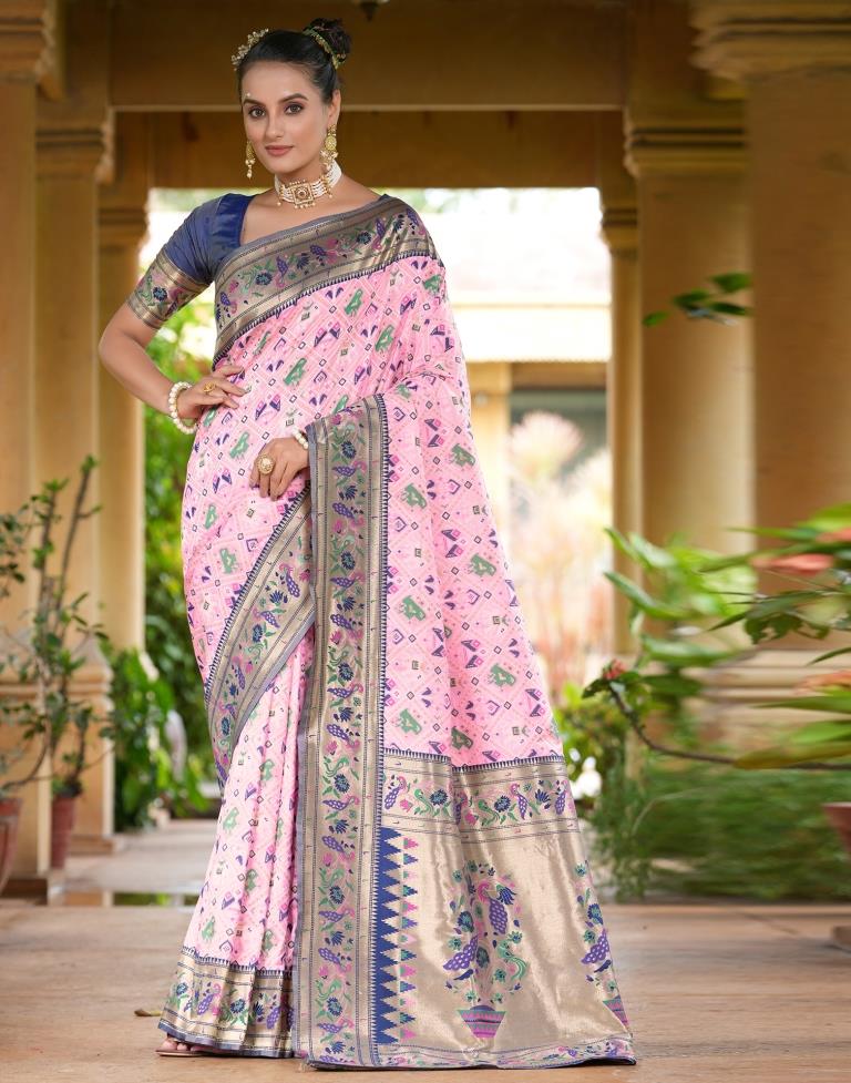 Light Pink Silk Weaving Patola Saree | Leemboodi